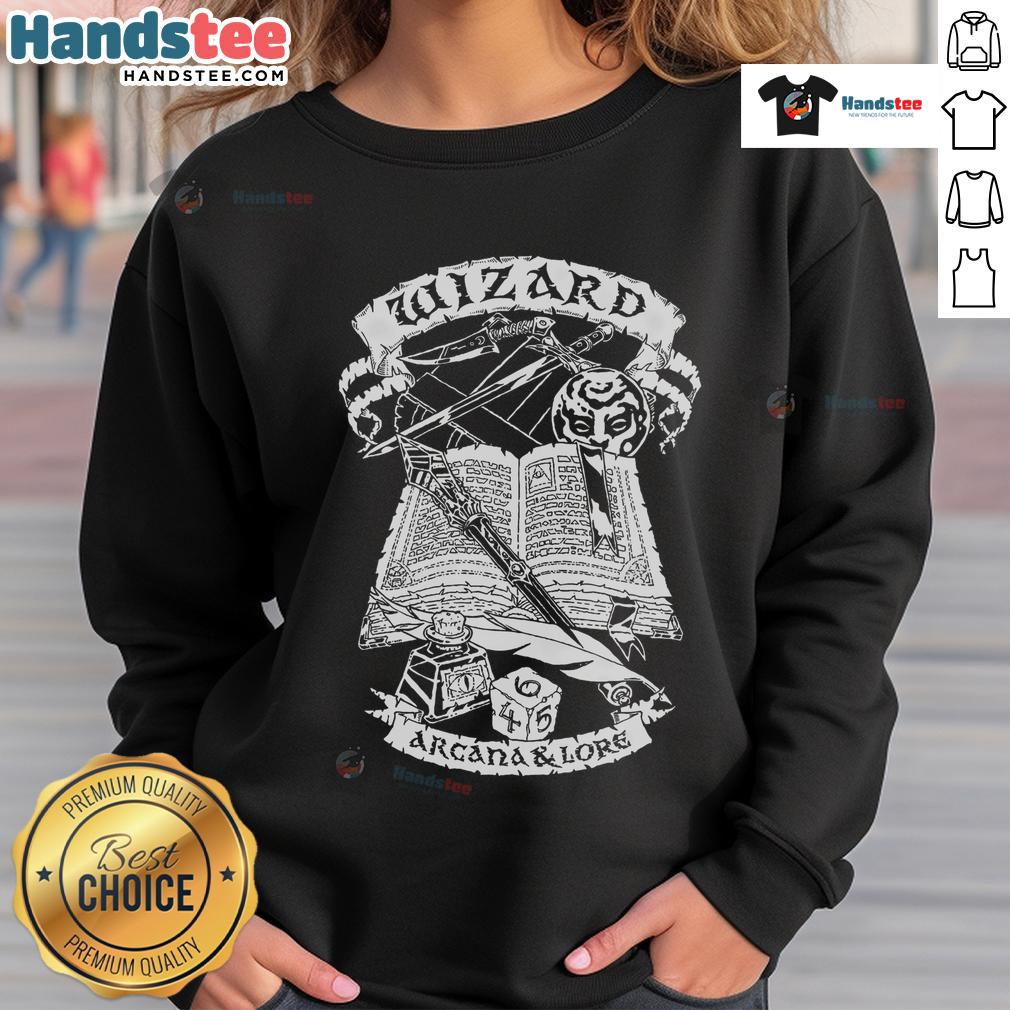 Cozy fantasy role-playing game wizard sweatshirt featuring vibrant colors and mythical designs, perfect for gamers.