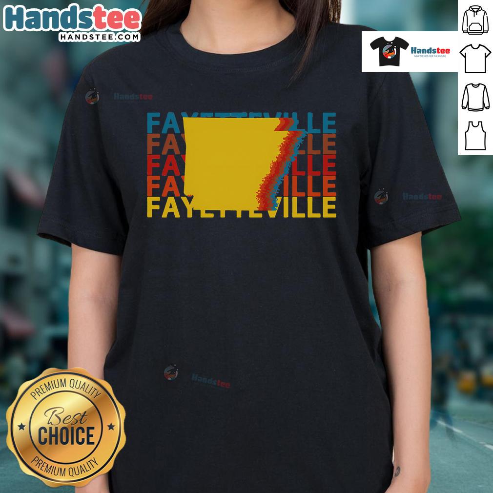 Vintage repeat ladies tee featuring 'Good Fayetteville Arkansas' design, perfect for casual wear and local pride.