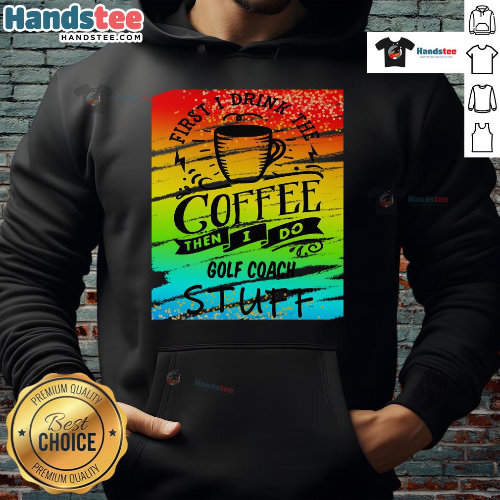 Good Golf Coach wearing a coffee-themed hoodie, showcasing a passion for golf and casual style on the green.