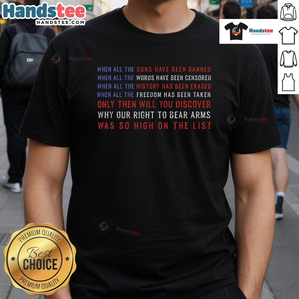Good Gun Owner 2A Second Amendment Freedom Flag Quote T-Shirt featuring patriotic design and bold text celebrating gun rights.