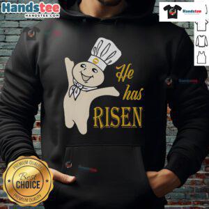 Alt Text: Good He Has Risen Doughboy Pillsbury Hoodie featuring the iconic Pillsbury Doughboy design, perfect for Easter celebrations.