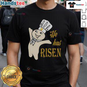 Good He Has Risen Doughboy Pillsbury T-Shirt featuring the iconic Pillsbury Doughboy celebrating Easter.