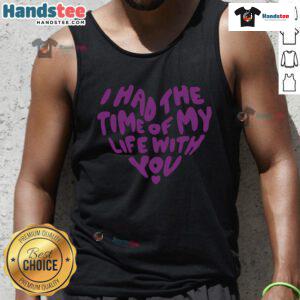 Model wearing a 'Good In My Now Speak Era I Have The Time Of My Life With You' tank top, showcasing vibrant design and style.