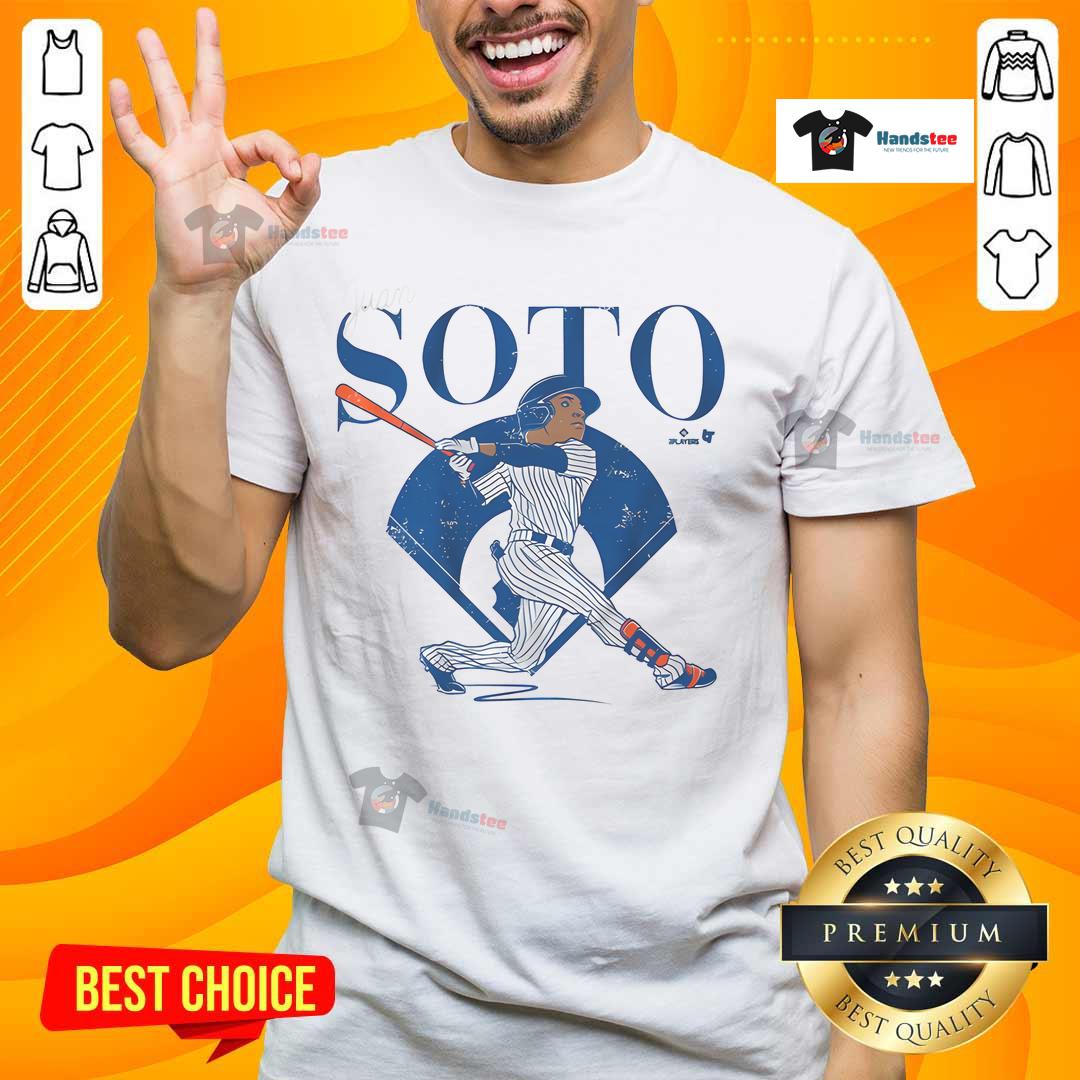 Good Juan Soto Queens Diamond caricature T-Shirt featuring vibrant artwork of the baseball star in action.