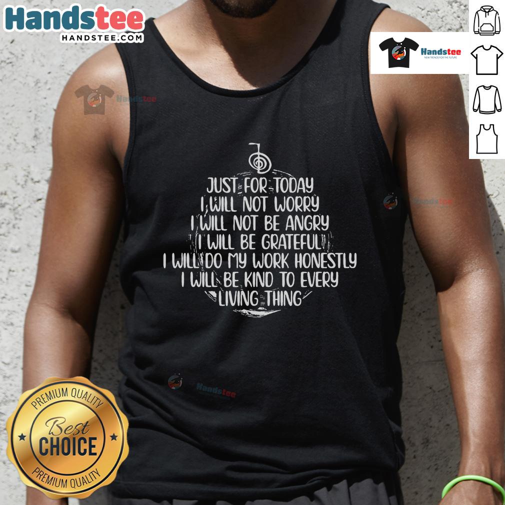 Good Just For Today Reiki Principles tank top showcasing a serene design, perfect for Reiki enthusiasts and practitioners.