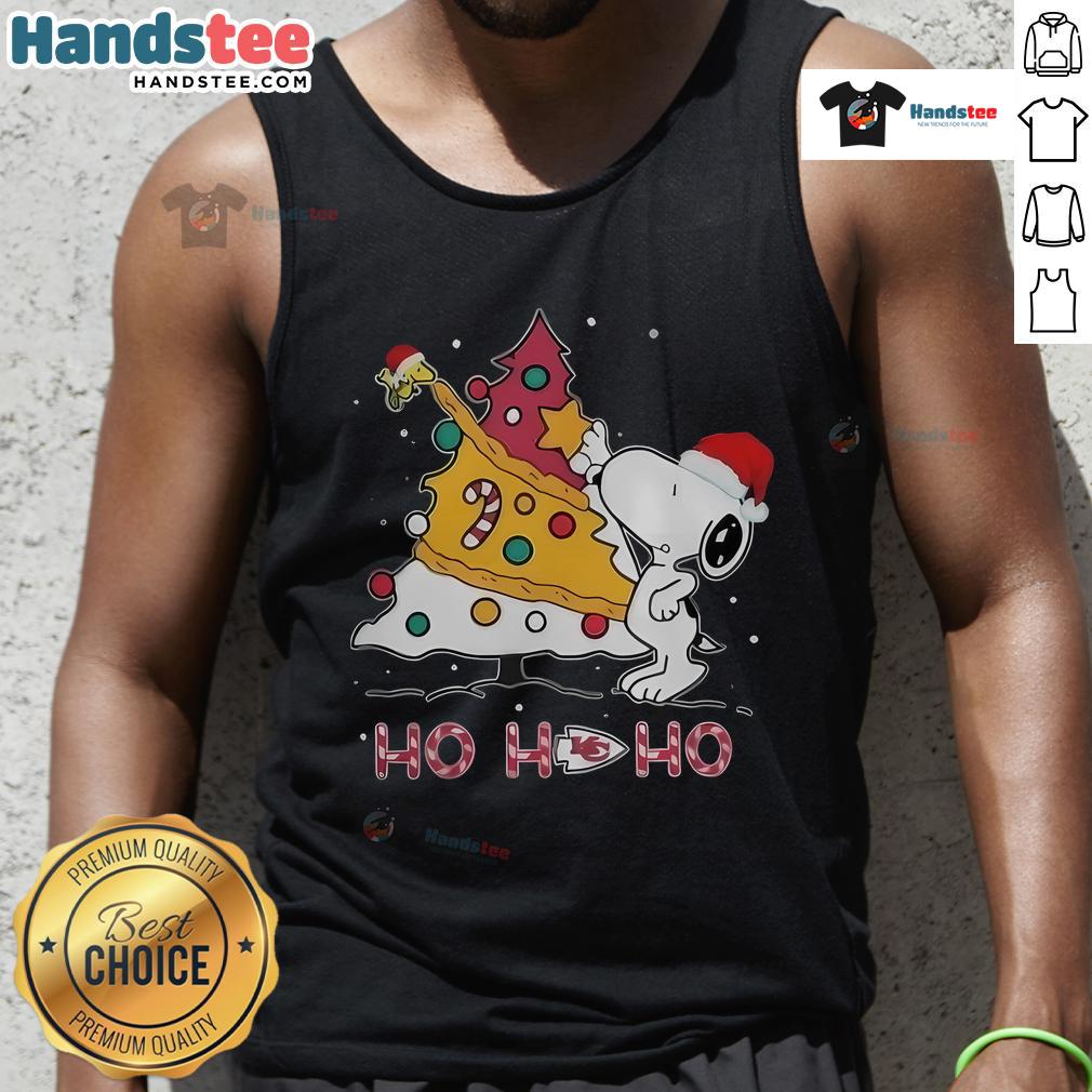 Good Kansas City Chiefs NFL Snoopy Christmas Tree Ho Ho Ho Tank Top featuring festive design and team spirit.