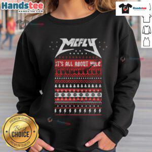 Good McFly It's All About Yule sweatshirt featuring festive design and cozy fit, perfect for holiday celebrations.