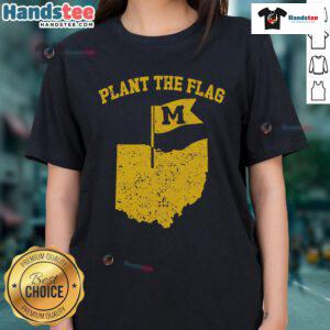Good Michigan Plant the Flag Yellow Ladies Tee featuring a stylish design celebrating Michigan pride.