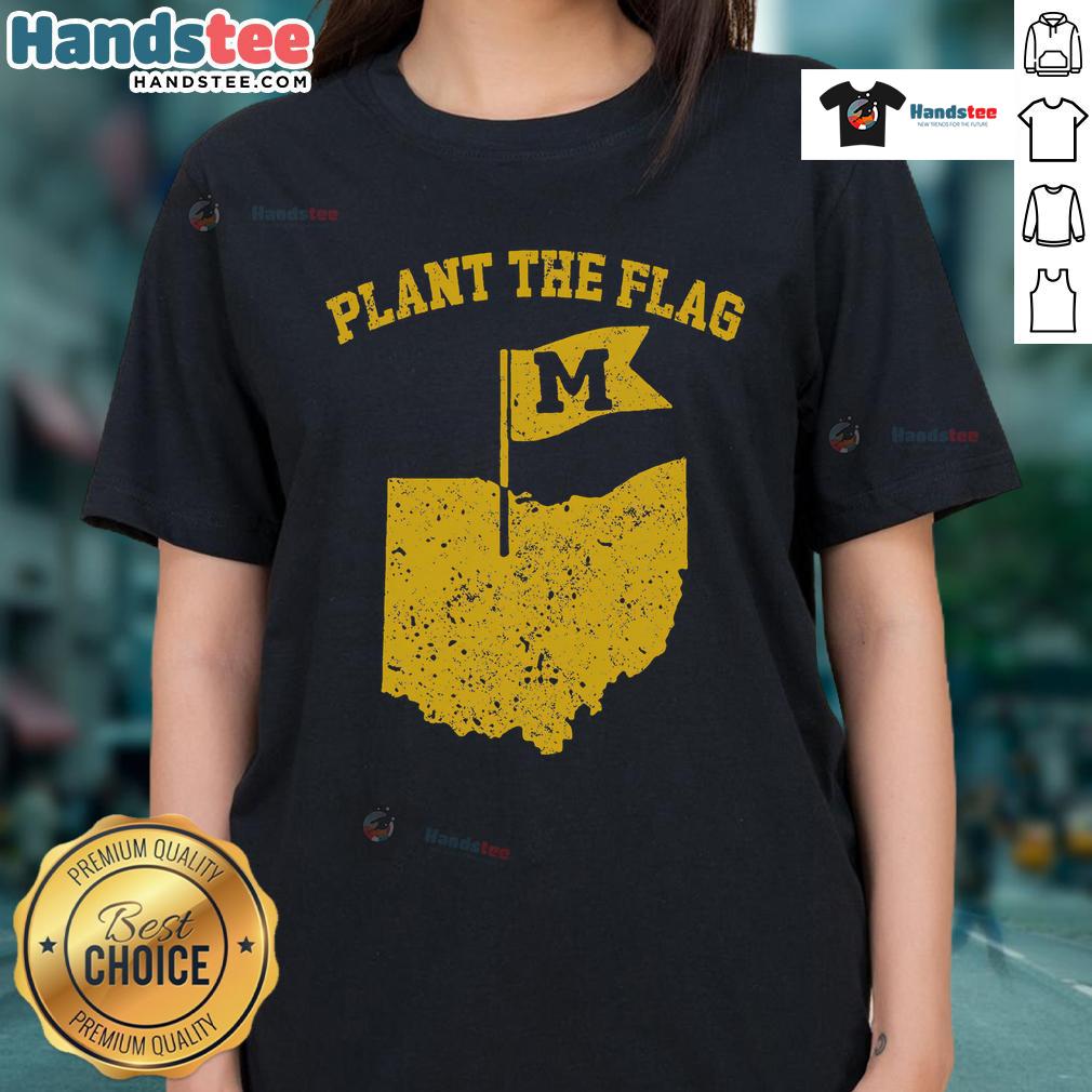 Good Michigan Plant the Flag Yellow Ladies Tee featuring a stylish design celebrating Michigan pride.