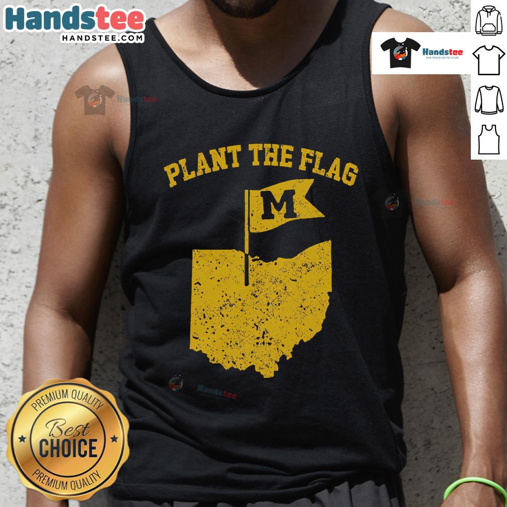 Yellow Michigan tank top featuring 'Plant the Flag' design, perfect for showcasing Michigan pride in style.