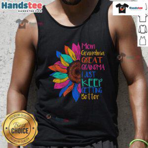 Good Mom, Grandma, Great Grandma tank top showcasing a fun design celebrating family and personal growth.