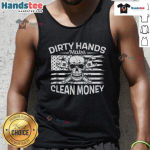 Good My Hands May Be Dirty My Money Is Clean tank top with American flag design, perfect for patriotic casual wear.