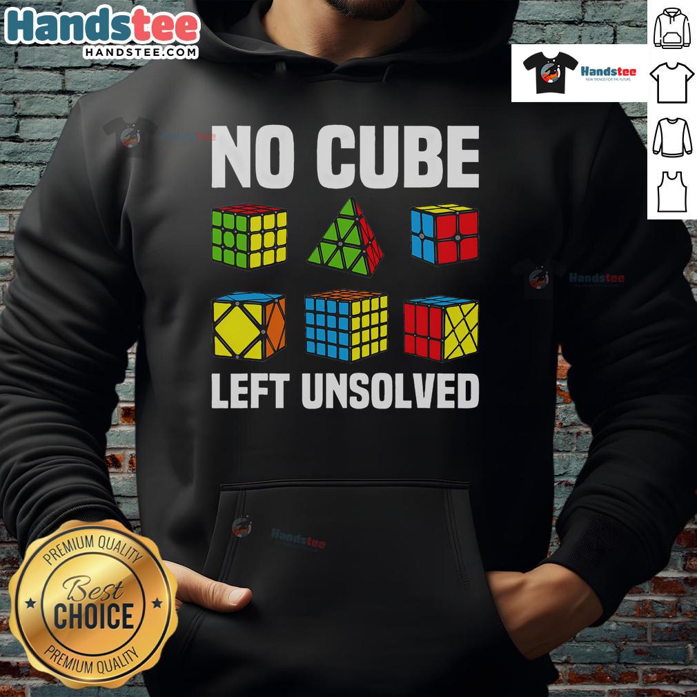Alt Text: Good No Cube Left Unsolved hoodie featuring a vibrant design for competitive puzzle cube speed cubing enthusiasts.