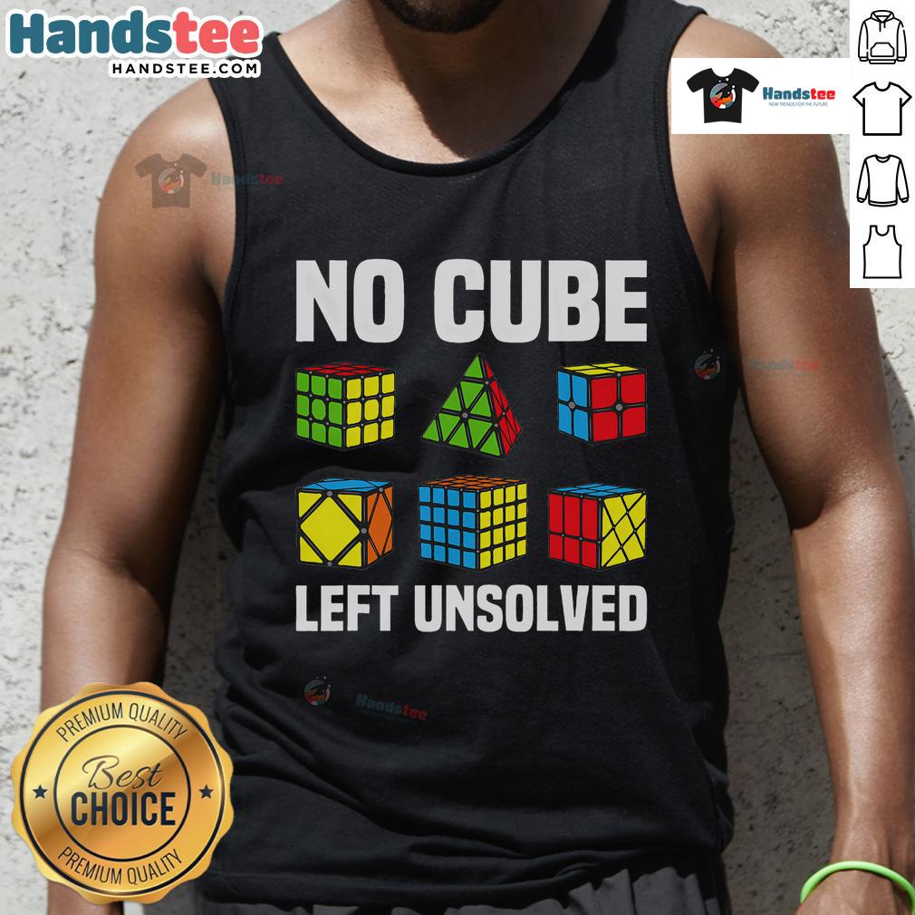 Good No Cube Left Unsolved competitive puzzle cube speed cubing tank top featuring vibrant colors and a stylish design.