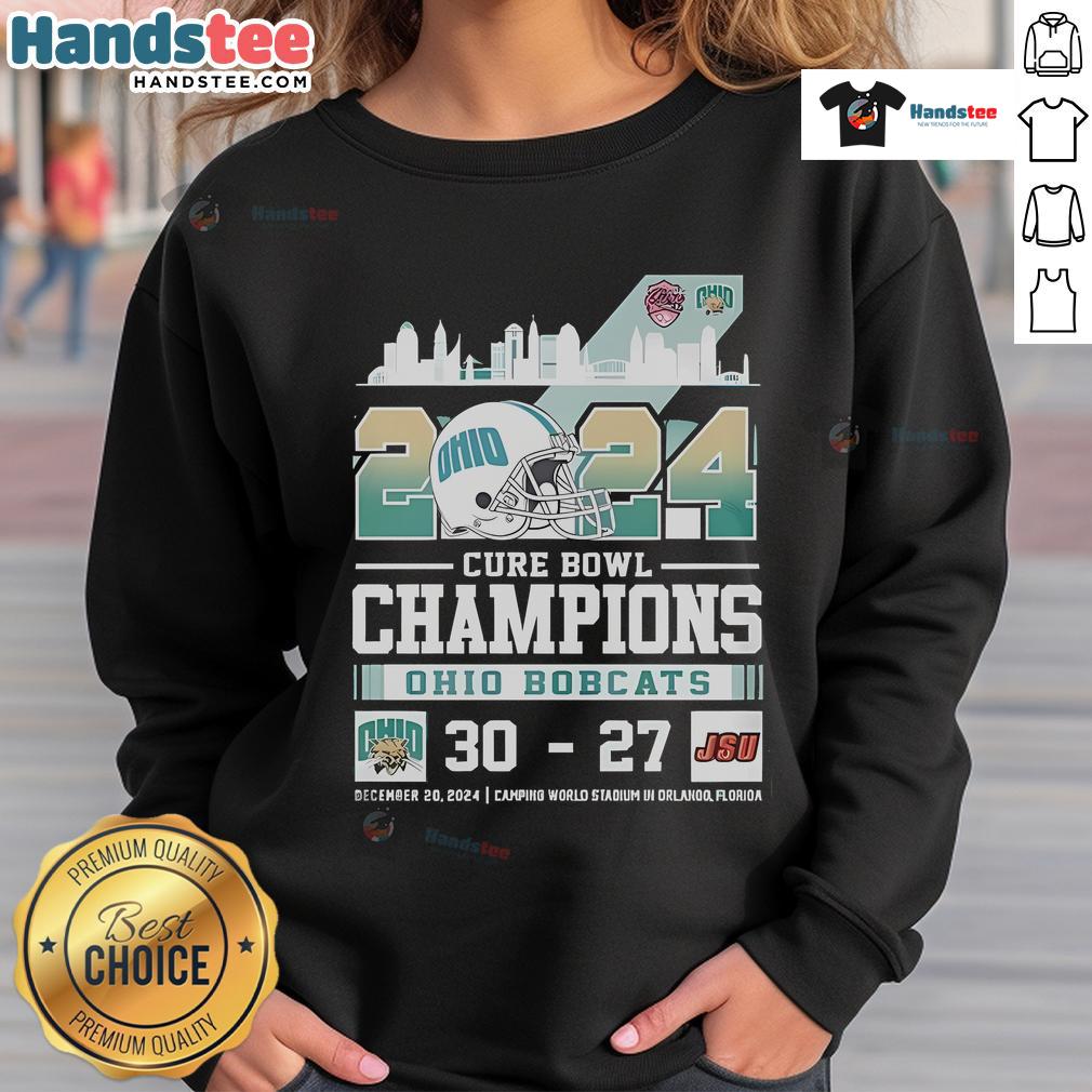 Good Ohio Bobcats Honor Cure Bowl Champs 2024 Sweatshirt featuring team colors and logo, perfect for fans.