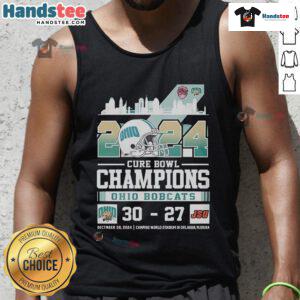 Ohio Bobcats 2024 Cure Bowl Champs tank top, featuring vibrant team colors and logo, perfect for proud fans and supporters.