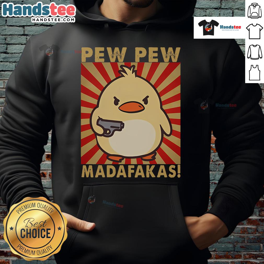 Good Pew Madafakas Pew funny meme duck goose retro hoodie featuring a vibrant graphic design and playful colors.