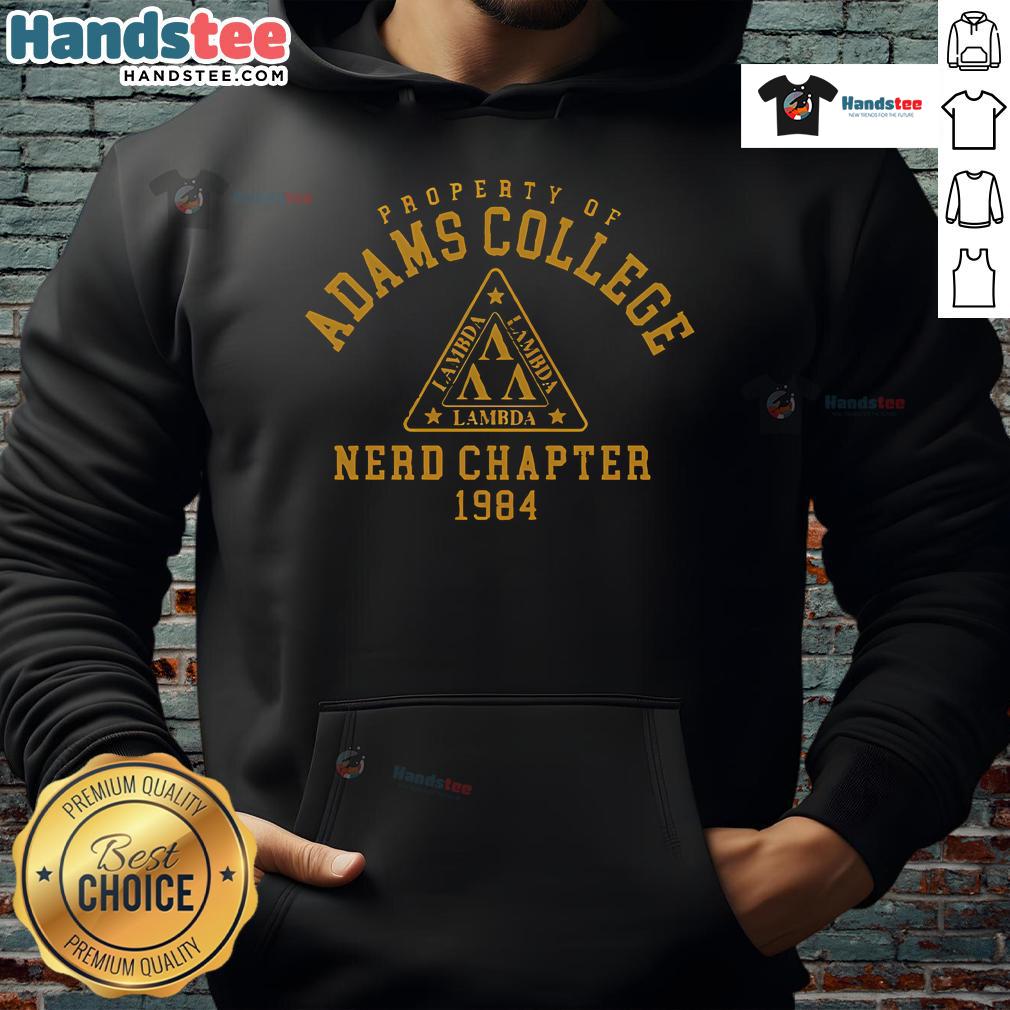 Vintage Adams College Nerd Chapter 1984 hoodie featuring unique design and classic style, perfect for retro fashion enthusiasts.