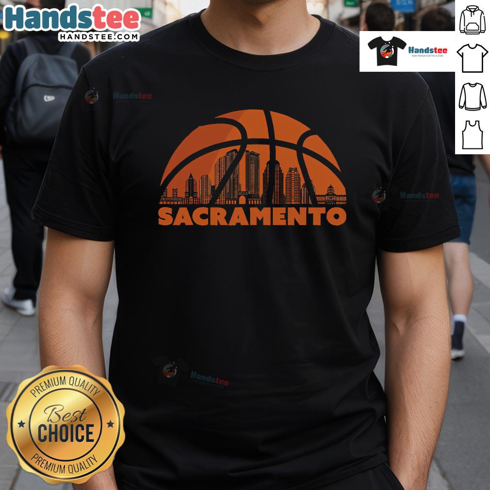 Good Sacramento City Skyline California Basketball Fan T-Shirt featuring a vibrant cityscape design for sports enthusiasts.