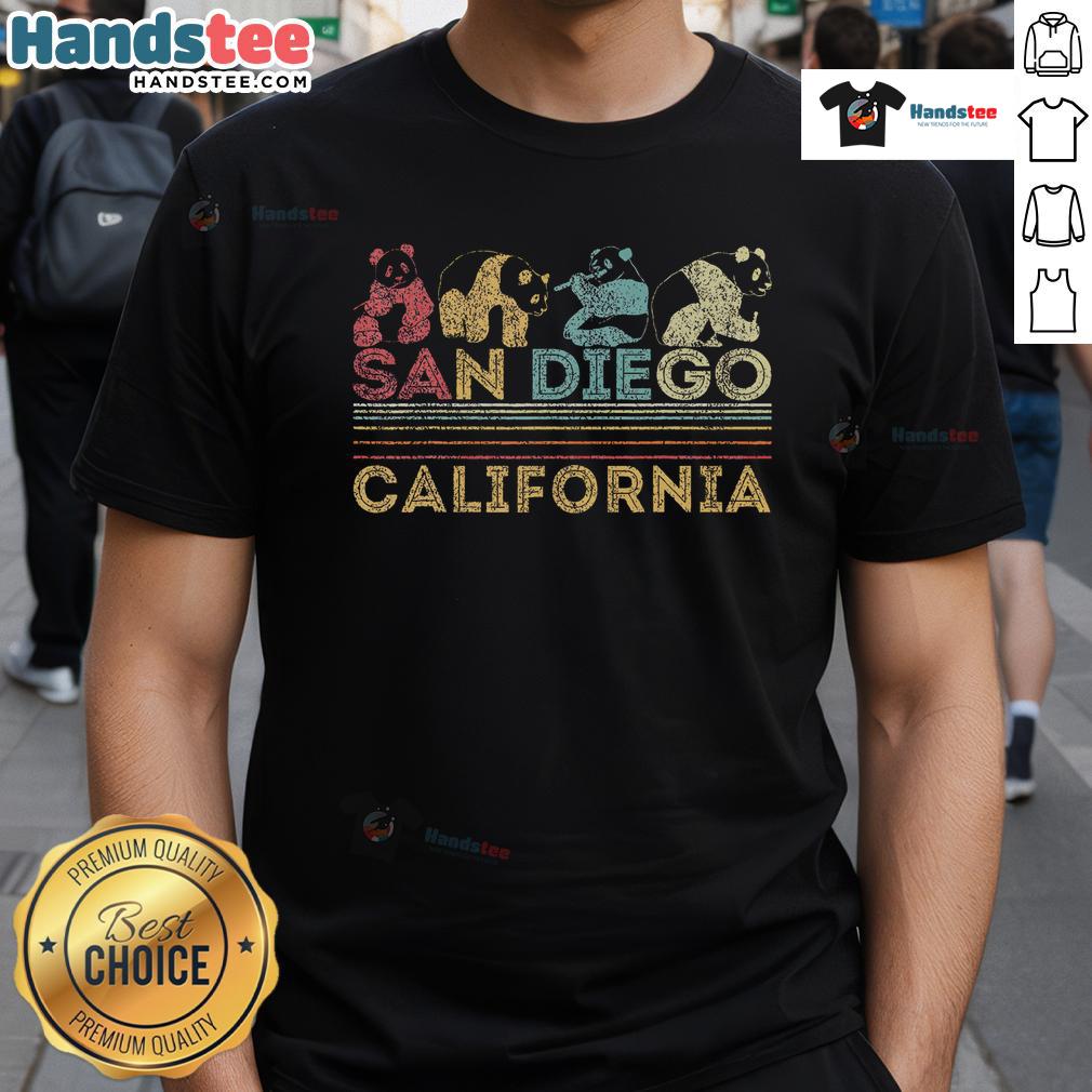 Retro San Diego Panda Zoo vintage T-shirt design featuring a playful panda, perfect for California wildlife lovers.
