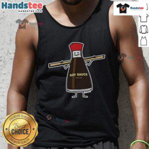 Alt Text: Good soy sauce bottle with Asian chopsticks, perfect condiment for your favorite dishes, displayed on a tank top.