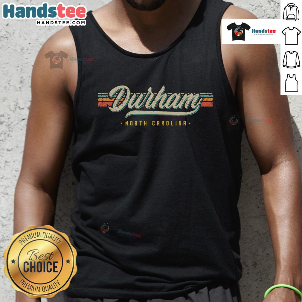Good Sports Script Durham tank top featuring bold lettering, perfect for casual wear and sports enthusiasts.