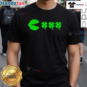 Good St Patrick's Day Gamer T-Shirt featuring Pacman and clovers, perfect for video game enthusiasts celebrating the holiday.