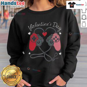 Good Video Gamer Valentine's Day sweatshirt featuring controllers in a heart design, perfect for gaming enthusiasts.