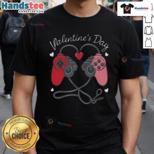 Good Video Gamer Valentine's Day t-shirt featuring a heart made of game controllers, perfect for gaming enthusiasts.
