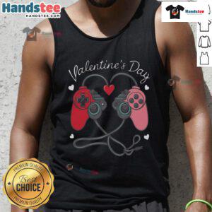 Valentine's Day tank top featuring a heart design made of game controllers, perfect for good video gamers.