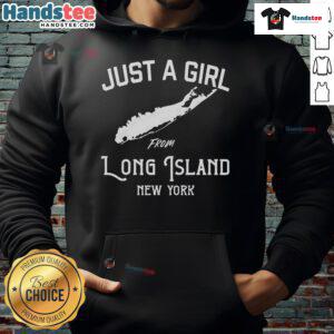 Happy girl wearing a Long Island New York hoodie, showcasing vibrant style and local pride.