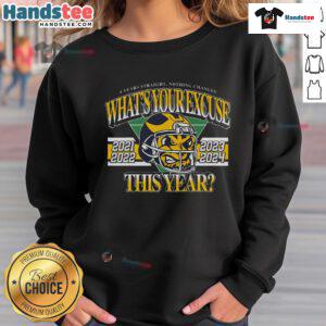 Hot 4 Years Straight sweatshirt featuring bold text 'Nothing Change, What's Your Excuse This Year' in stylish design.