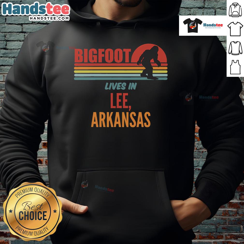 Hot Bigfoot sighting in Lee, Arkansas retro hoodie design featuring a vibrant Bigfoot graphic and bold colors.