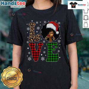 Hot Christmas Love: Afro Black Santa Hat Xmas Pajama Ladies Tee featuring festive design perfect for holiday celebrations.