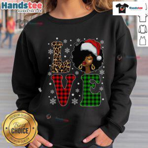 Afro Black Santa wearing a festive hat, showcasing a cozy Hot Christmas Love pajama sweatshirt for holiday cheer.