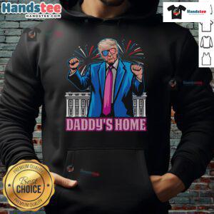 Hot Daddy's Home President Trump Inauguration Day 2025 Hoodie featuring bold graphics and vibrant colors for supporters.