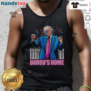 Hot Daddys Home President Trump Inauguration Day 2025 tank top featuring patriotic design and vibrant colors.