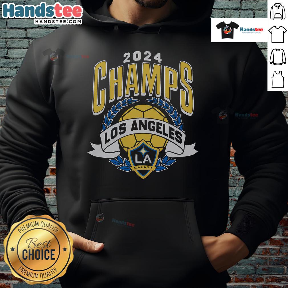 Hot LA Galaxy MLS Cup Champions hoodie showcasing vibrant team colors and logo, perfect for fans and collectors.