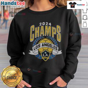 Hot LA Galaxy MLS Cup Champions sweatshirt in bold colors celebrating the team's victory, perfect for fans and collectors.