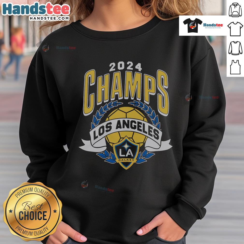Hot LA Galaxy MLS Cup Champions sweatshirt in bold colors celebrating the team's victory, perfect for fans and collectors.