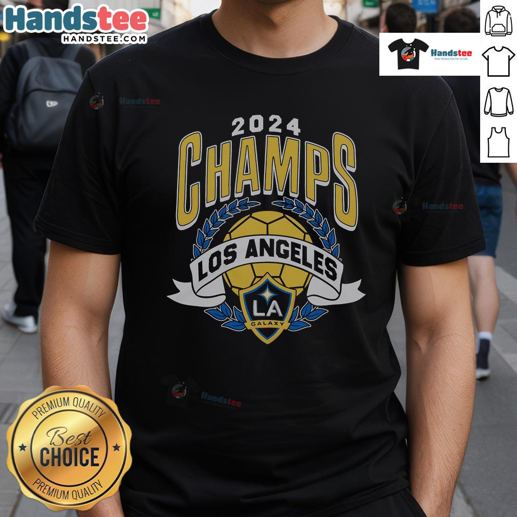 Hot LA Galaxy MLS Cup Champions T-Shirt featuring vibrant team colors and iconic logo for fans and collectors.