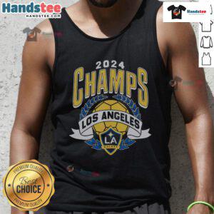 Hot LA Galaxy MLS Cup Champions tank top featuring bold graphics and vibrant colors, perfect for fans and summer wear.