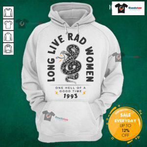 Hot Long Live Rad Women 1993 Feminist Girl Power Rights Hoodie in vibrant colors, promoting women's empowerment and equality.