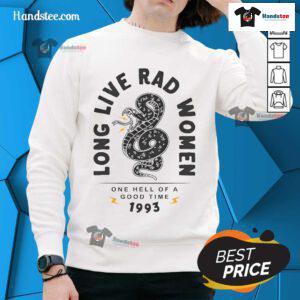 Hot Long Live Rad Women 1993 feminist girl power rights sweatshirt showcasing bold graphic and vibrant colors.