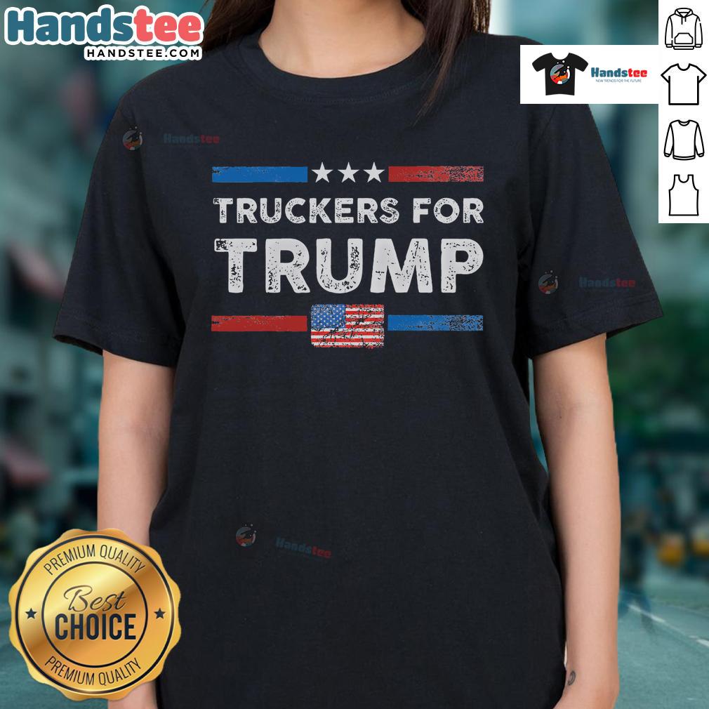 Hot Truckers for Trump Ladies Tee in bold graphic design, perfect for supporters of Trump and trucker culture.