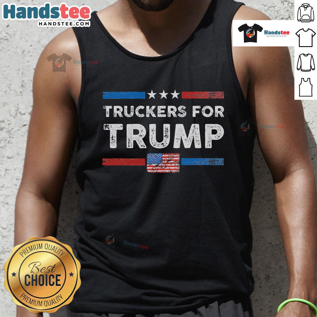 Hot Truckers for Trump tank top featuring bold graphics, perfect for trucker supporters and patriotic apparel fans.