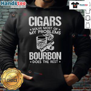 Cozy hoodie featuring 'Nice Cigars Solve Most Of My Problems, Bourbon Does The Rest' design, perfect for cigar and bourbon lovers.