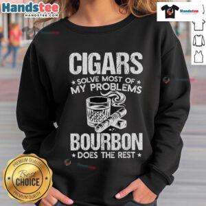 Cozy sweatshirt featuring 'Nice Cigars Solve Most Of My Problems, Bourbon Does The Rest' slogan, perfect for cigar lovers.