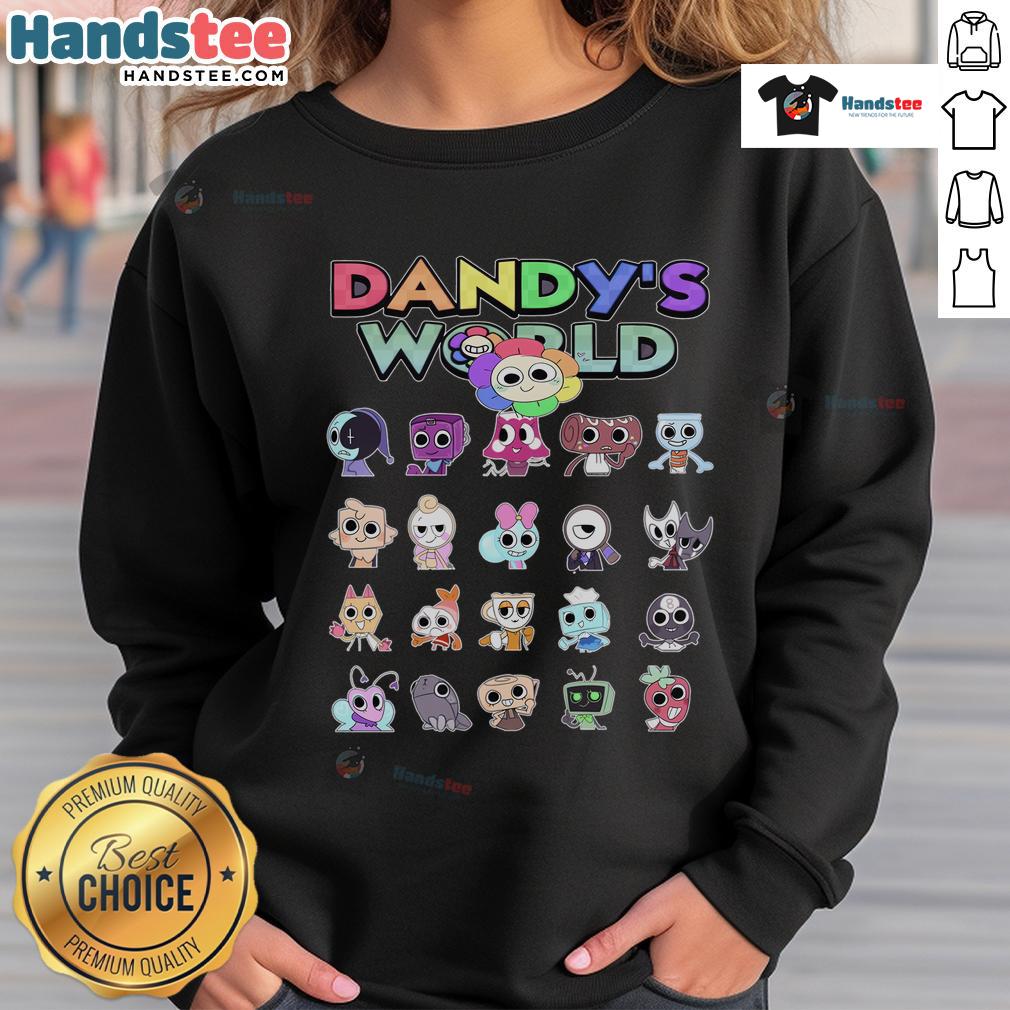 Alt Text: Nice Dandy's World Characters Costume Sweatshirt featuring vibrant designs of beloved characters for fans and collectors.