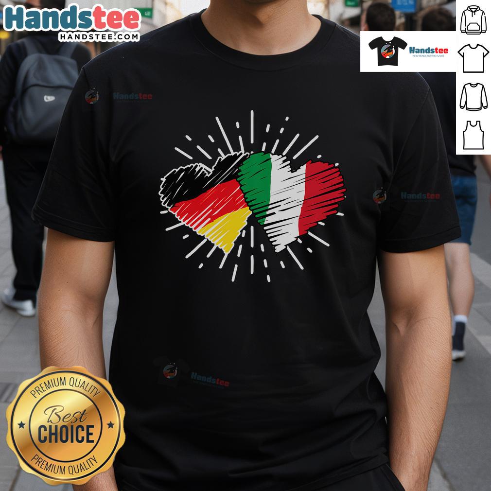 Nice Germany Italy Friendship Heart design on a German Italian T-Shirt, symbolizing unity and love between the two nations.
